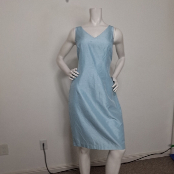 Laundry By Shelli Segal NEW Quiet Luxury Blue 100% Silk Coquette Sheath Dress 12 - Picture 1 of 9